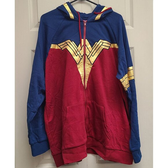 🆕️ Torrid Her Universe DC Comics Wonder Woman Red Blue Metallic Gold Zip Hoodie - Picture 5 of 9